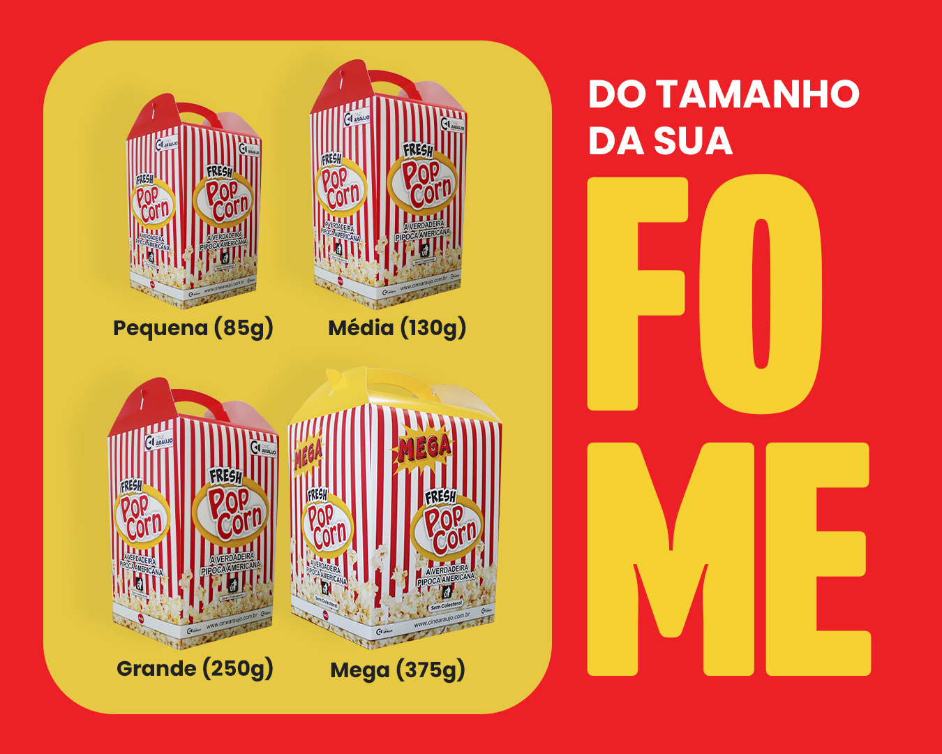 Tamanhos de Pipoca